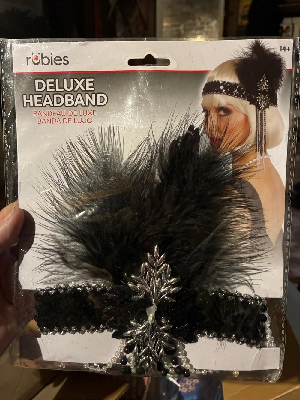 Rubie's Black Feather Deluxe Headband with Silver Leaf Accent